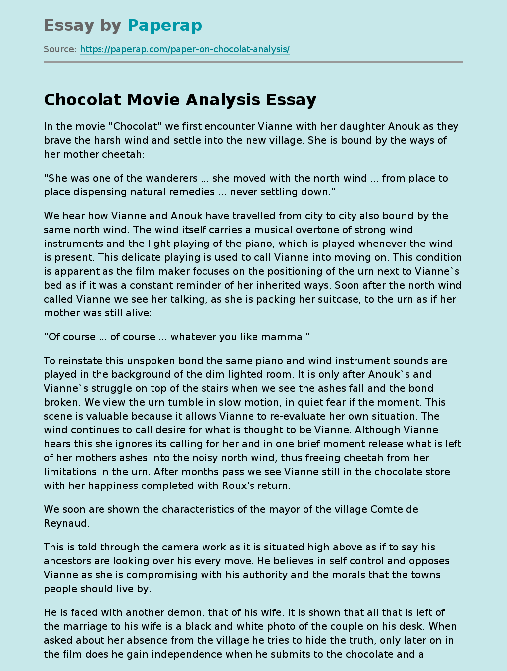 Chocolat Movie Analysis