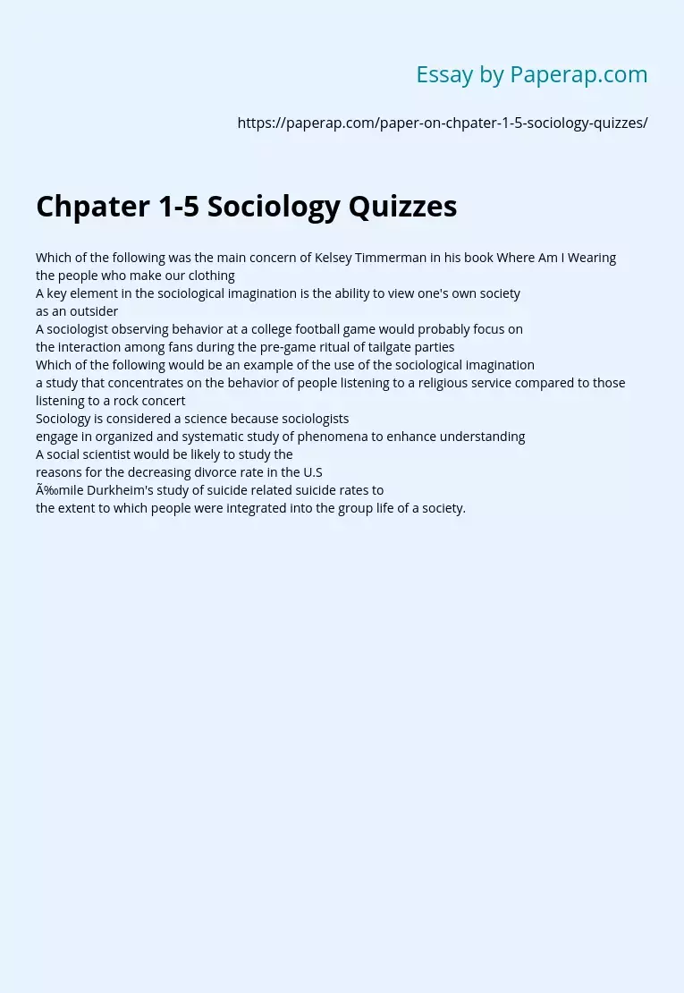 Chpater 1-5 Sociology Quizzes