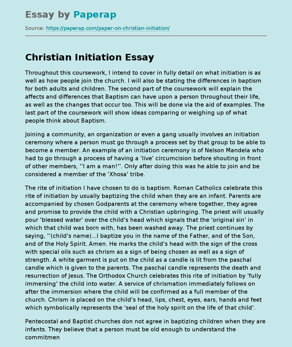 My Thoughts About Christian Initiation