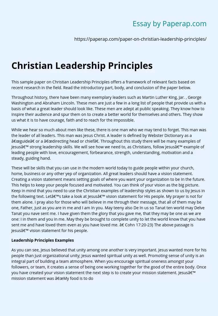 Christian Leadership Principles