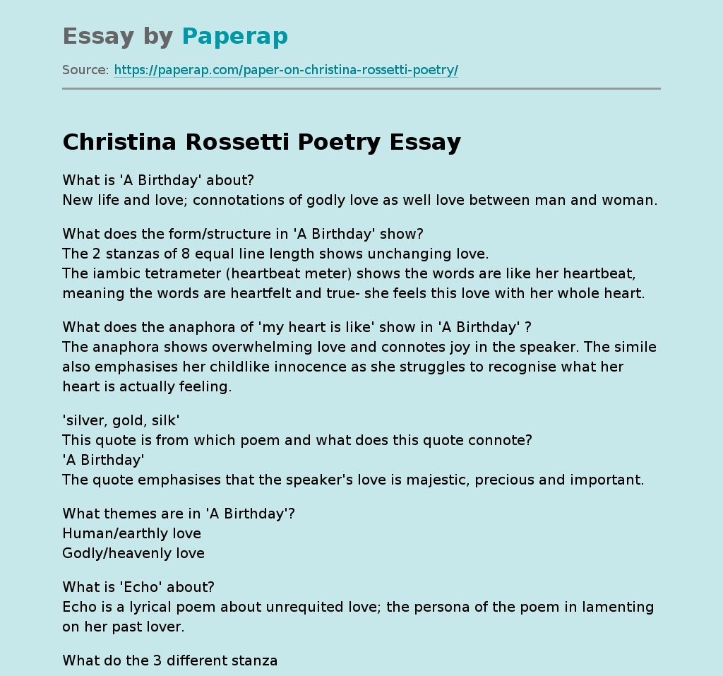 Christina Rossetti Poetry