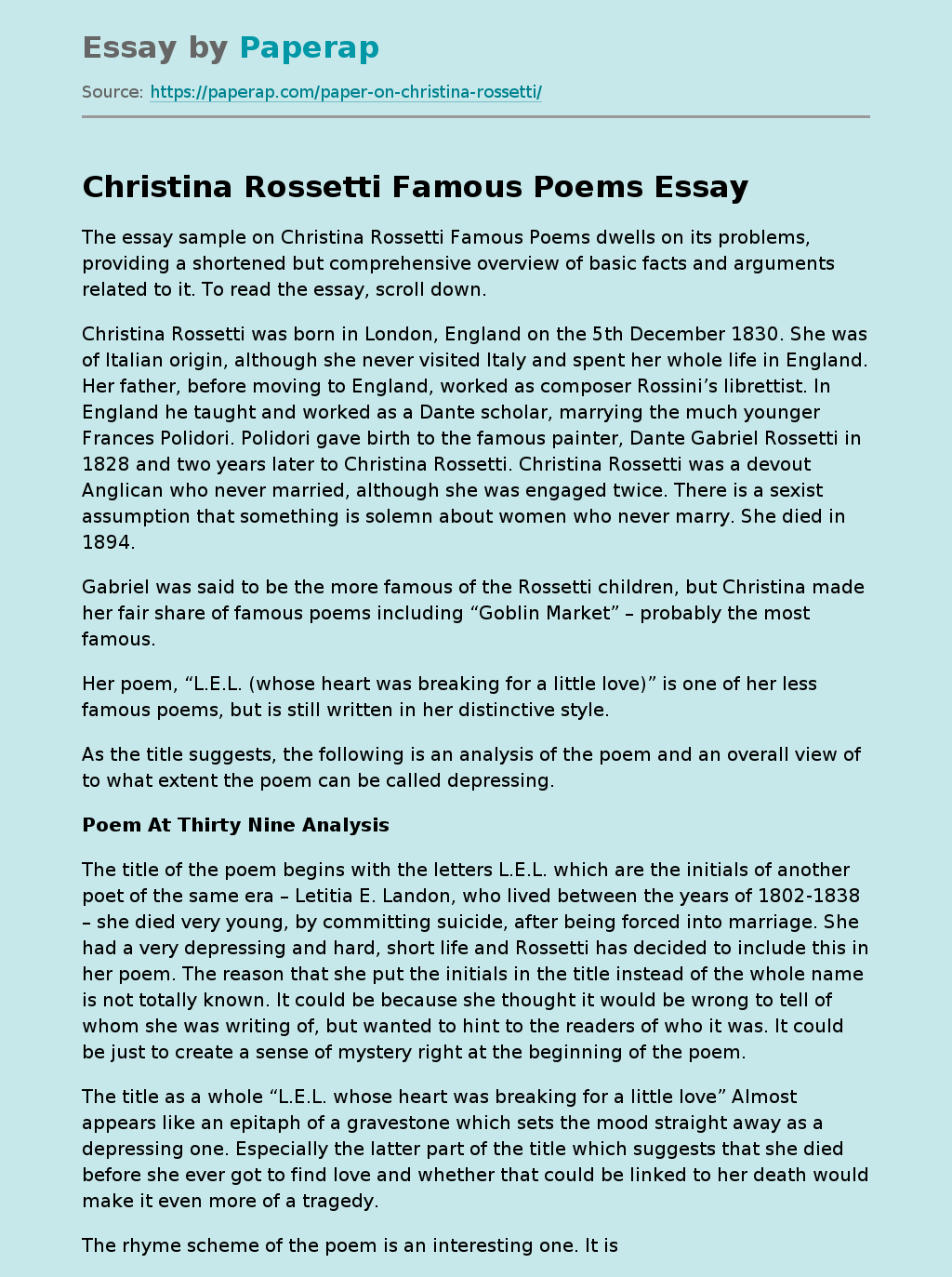Christina Rossetti Famous Poems