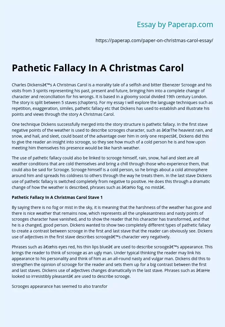 Pathetic Fallacy In A Christmas Carol
