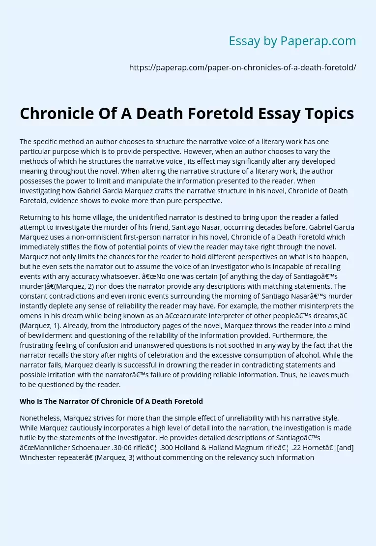 Реферат: Chronicle Of A Death Foretold Essay Research