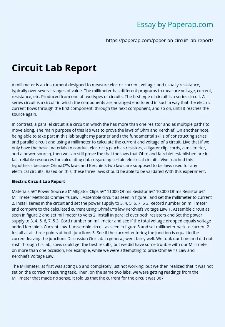 Electric Circuit Lab Report