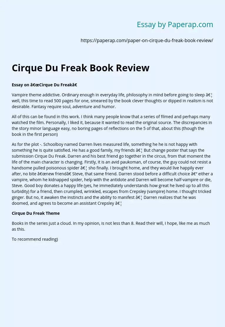 Cirque Du Freak Book Review