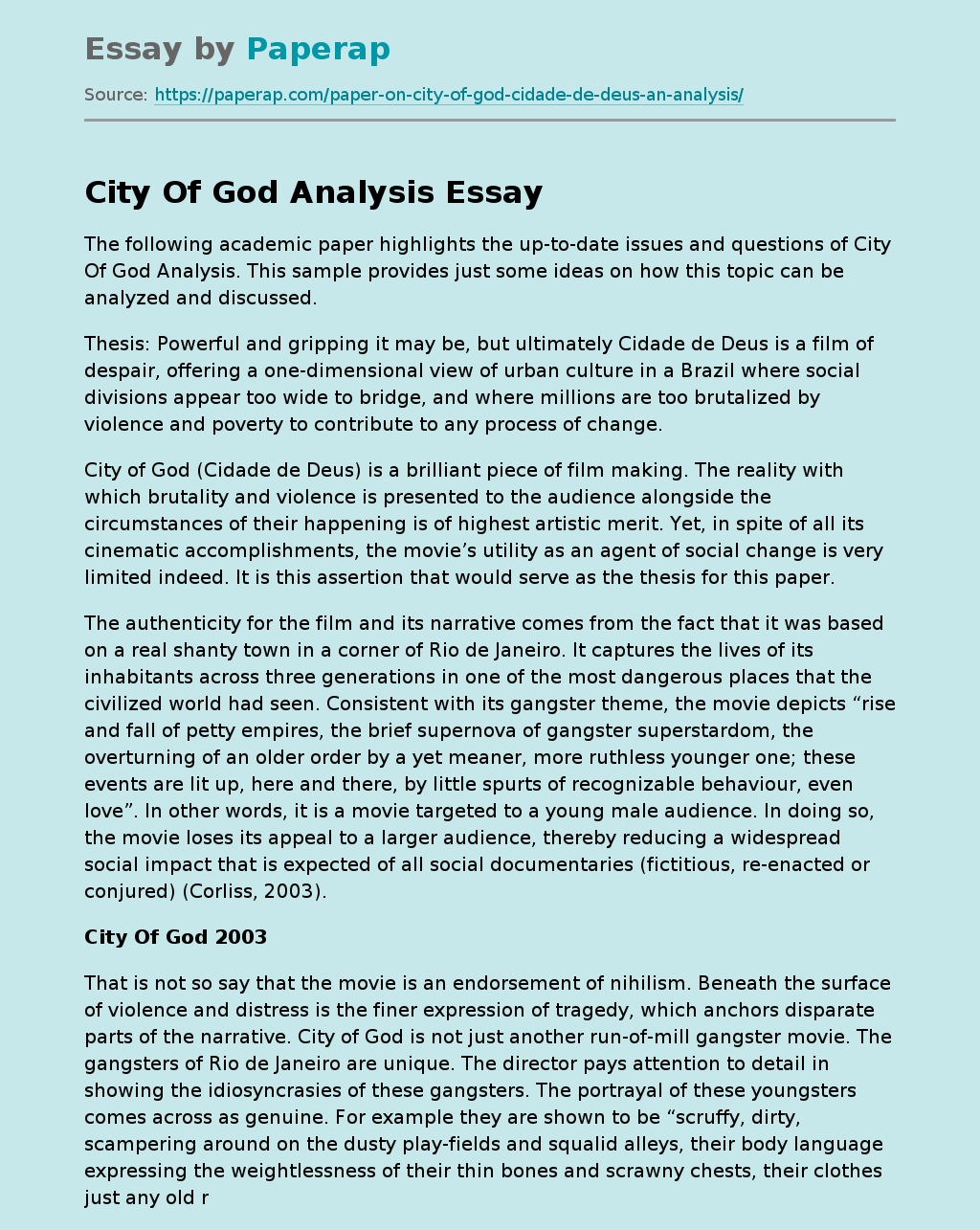 City Of God Analysis