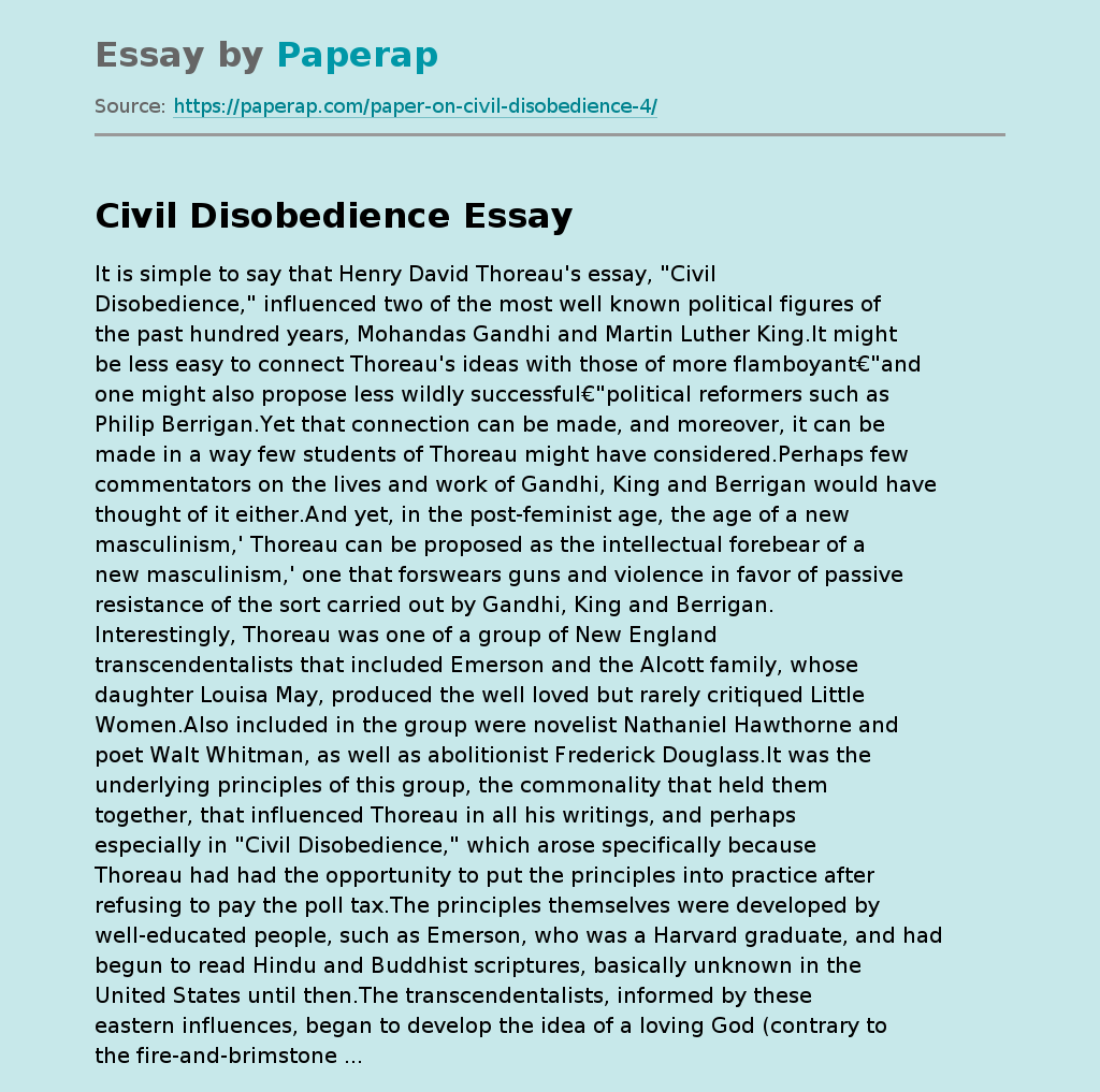 civil disobedience essay by henry david thoreau
