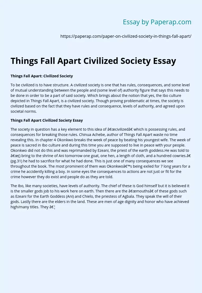 Things Fall Apart Civilized Society Essay