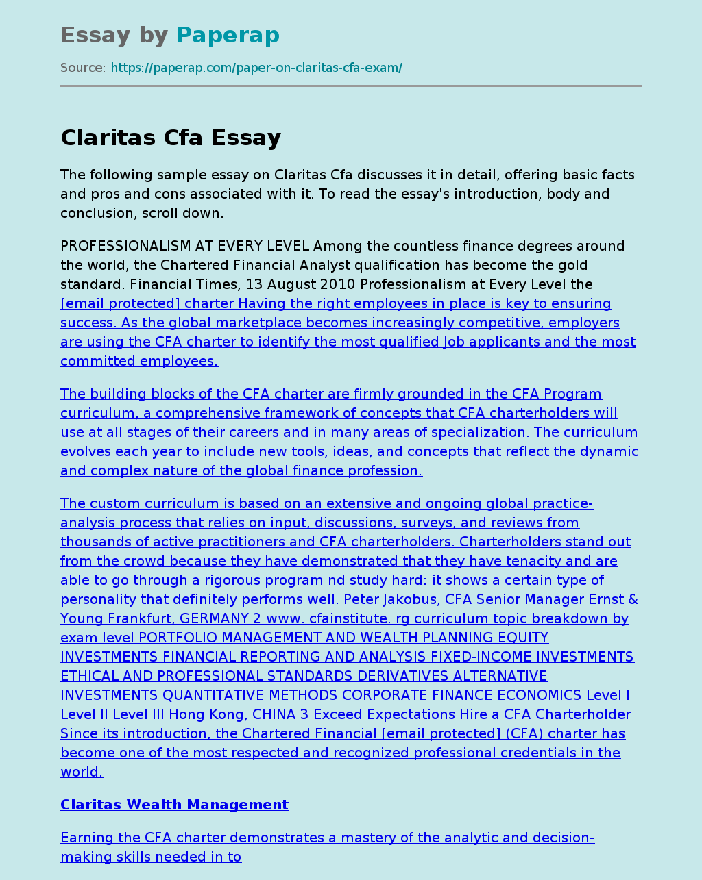 Claritas CFA: Pros and Cons