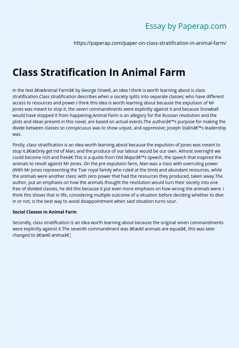 Class Stratification In Animal Farm