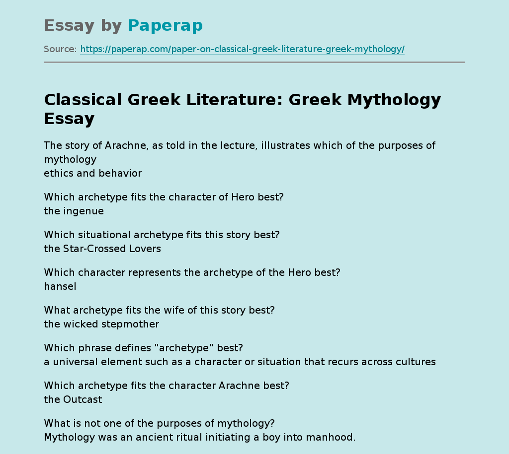 Classical Greek Literature: Greek Mythology