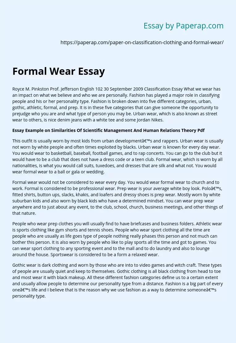 Classification of Clothing and Formal Wear