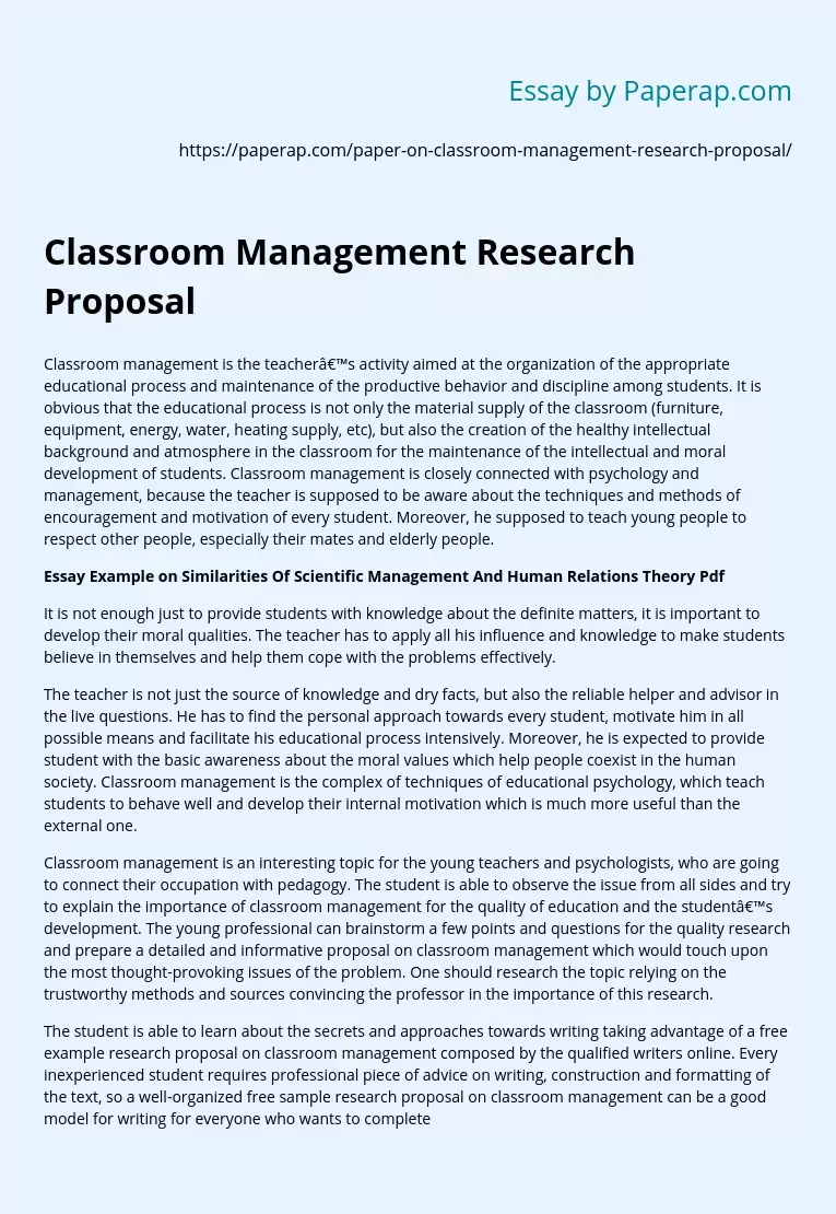 Classroom Management Research Proposal