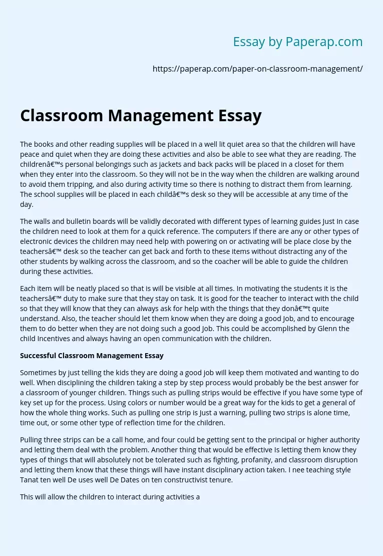 Classroom Management Essay