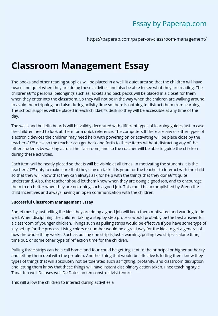 essay about good classroom management