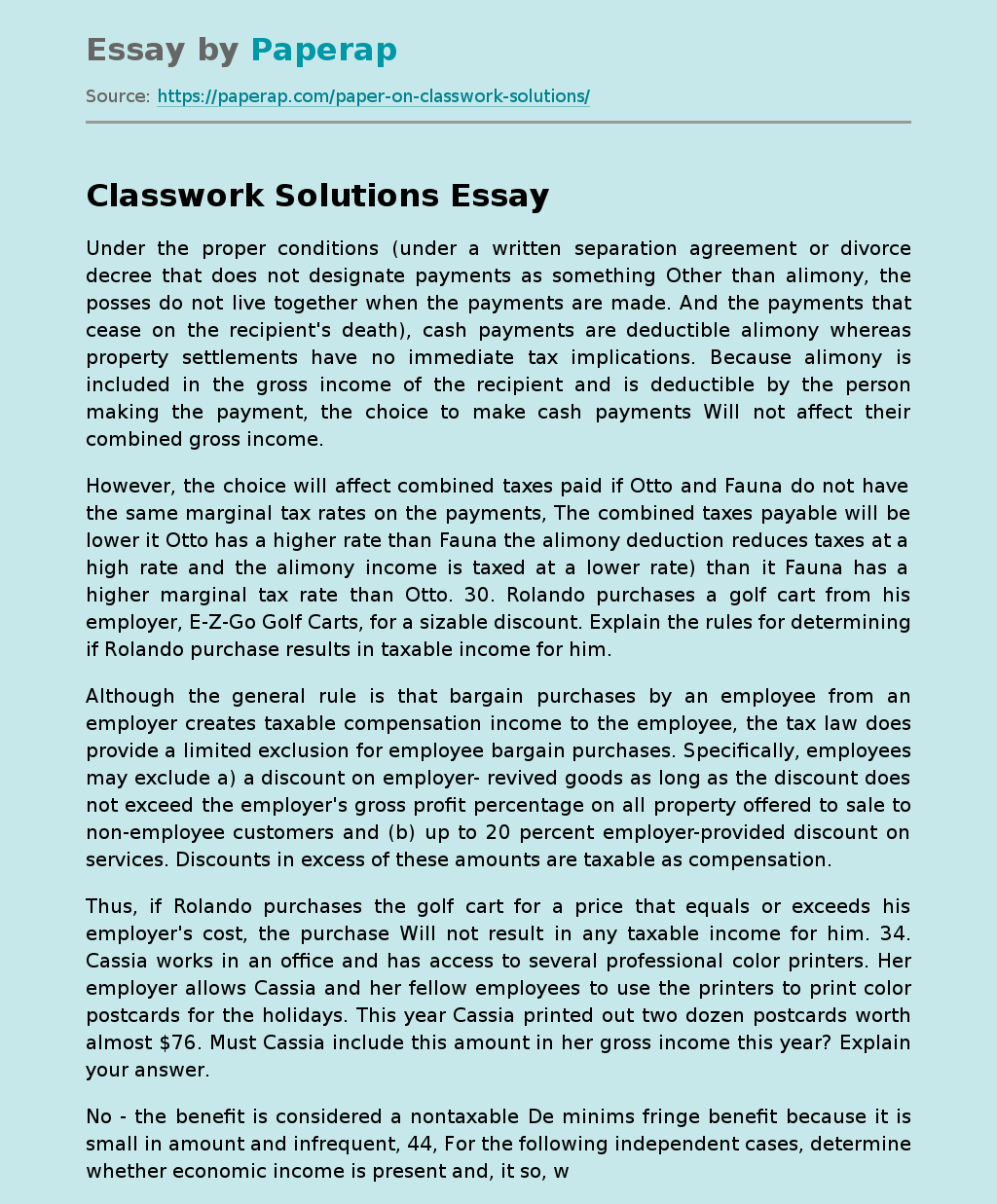 Classwork Solutions