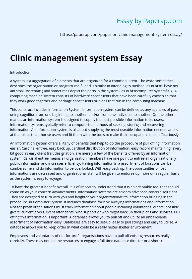 Clinic management system Essay