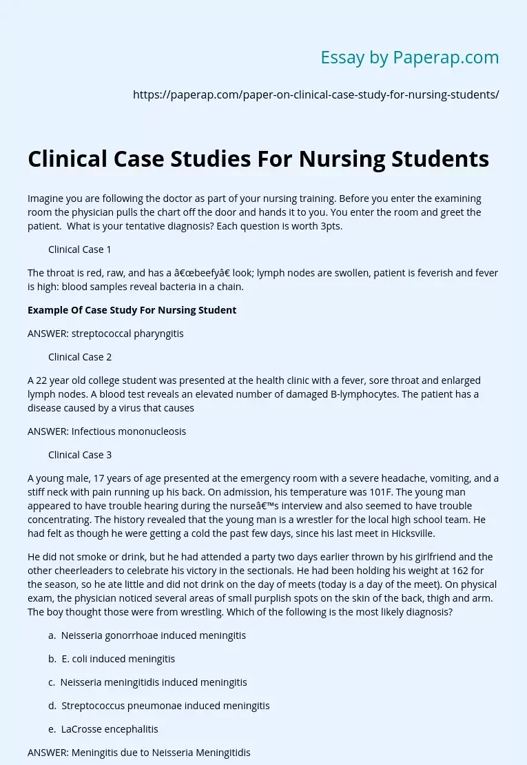 Clinical Case Studies For Nursing Students