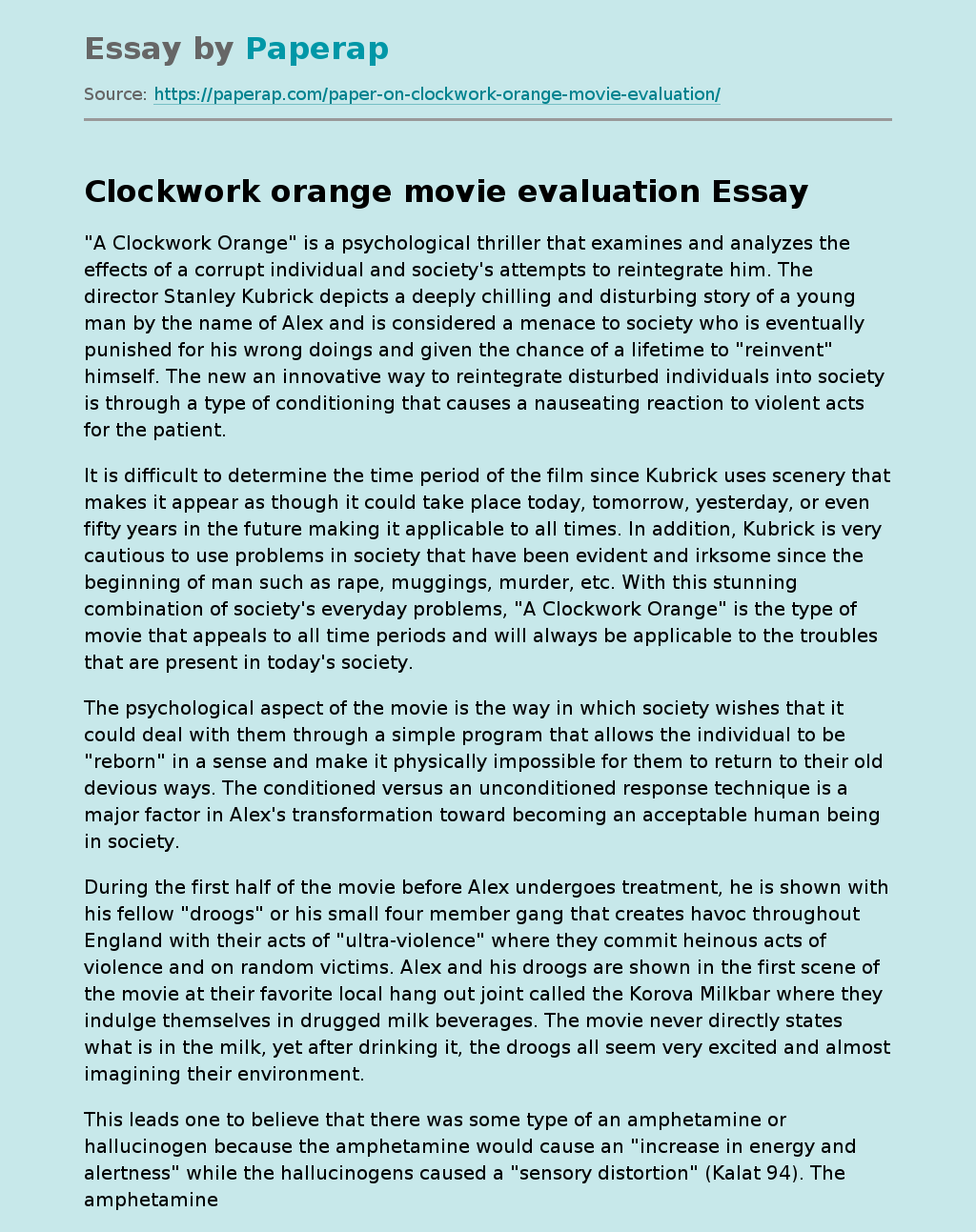 Clockwork orange movie evaluation