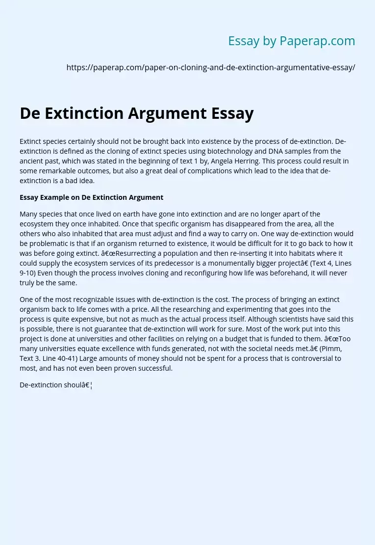 De Extinction Argument Essay