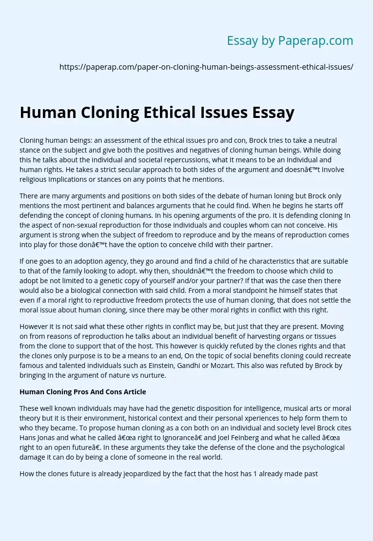 Реферат: Ethics Of Cloning Essay Research Paper Running