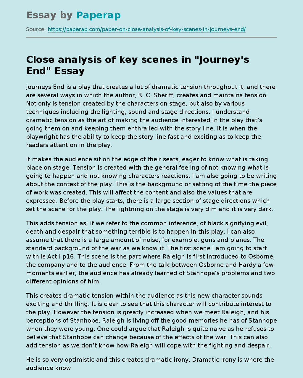 Close analysis of key scenes in "Journey's End"