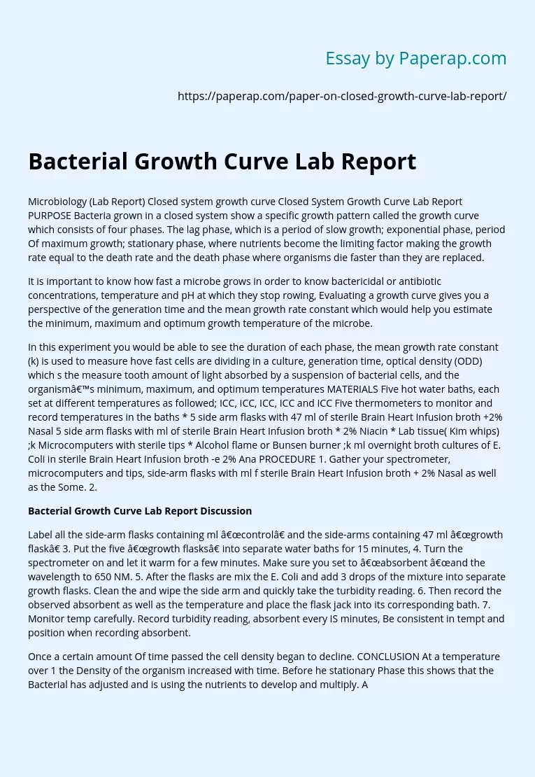 Bacterial Growth Curve Lab Report