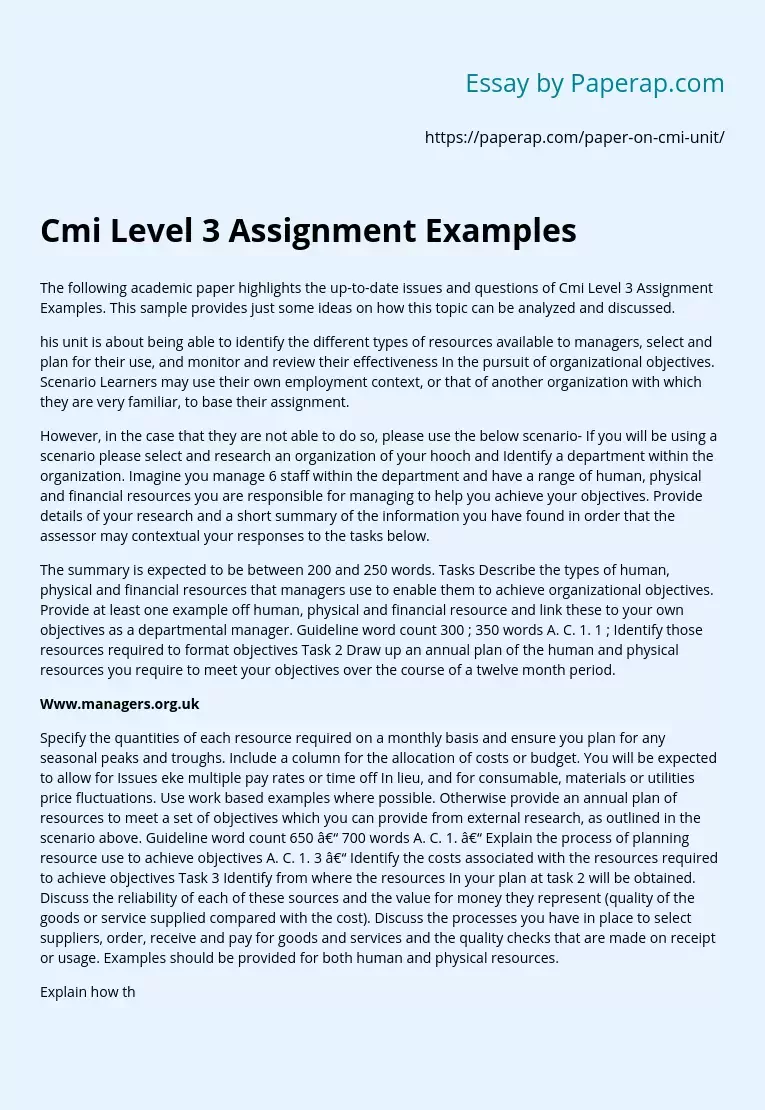Cmi Level 3 Assignment Examples