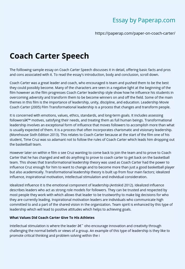 Coach Carter Speech and Movie Analysis