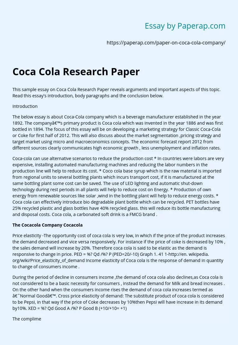 Coca Cola Research Paper