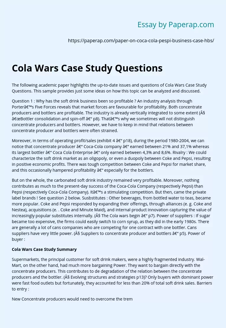 Cola Wars Case Study Questions