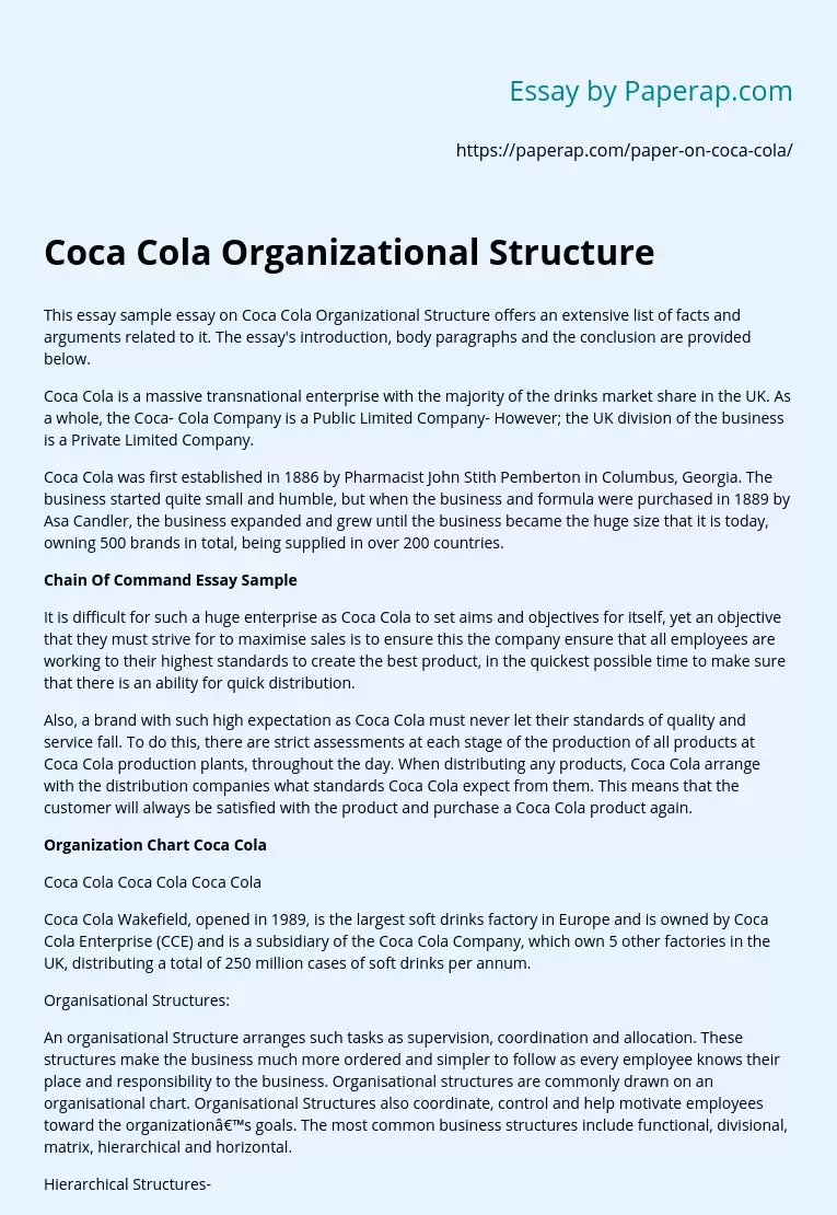 Coca Cola Organizational Structure