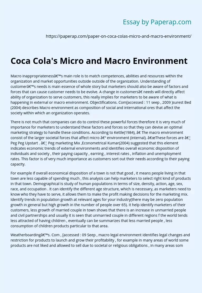 Coca Cola's Micro and Macro Environment