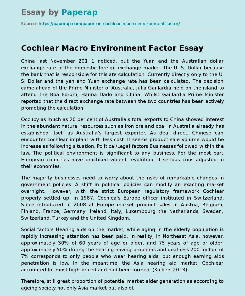 Cochlear Macro Environment Factor