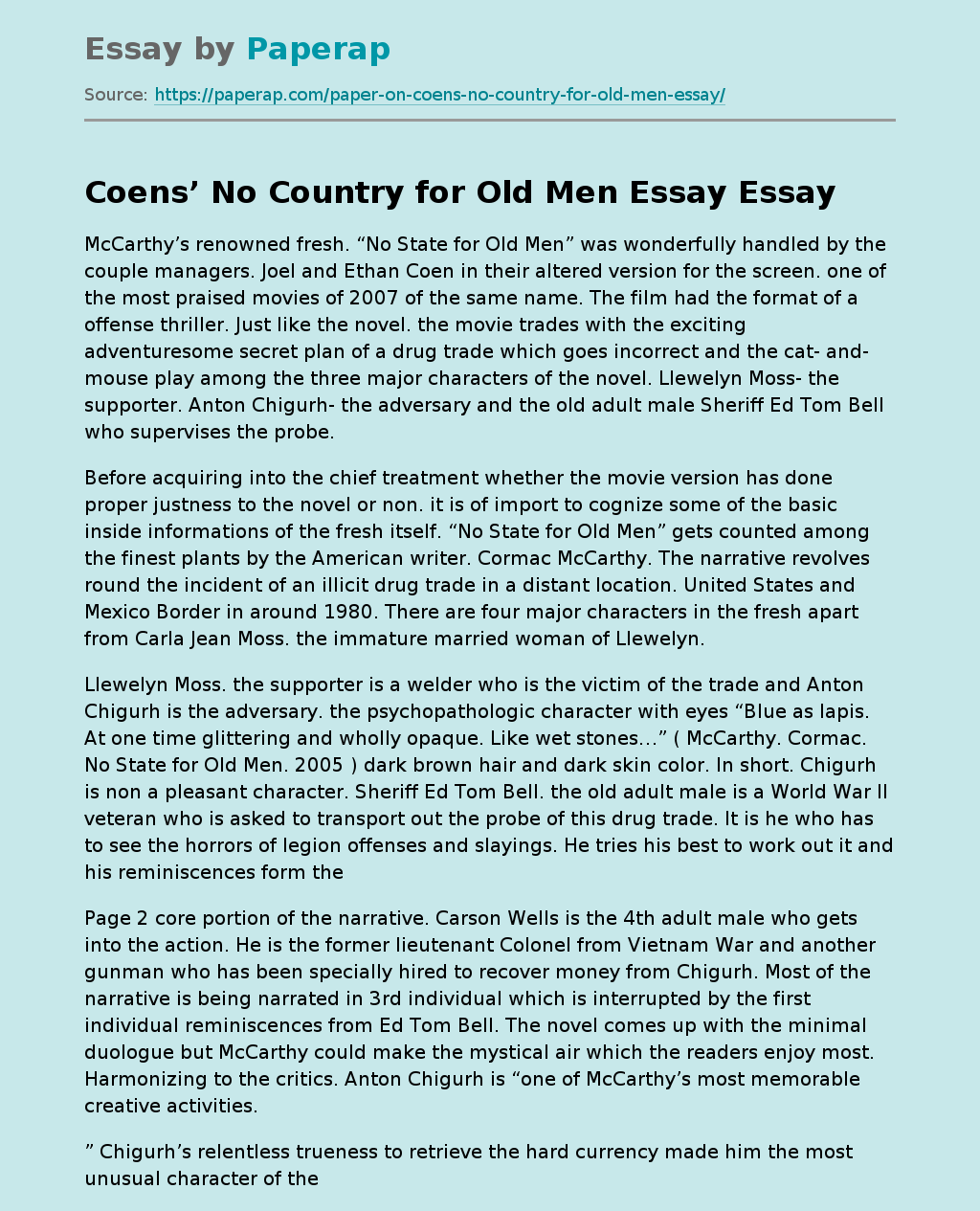 Coens’ No Country for Old Men Essay