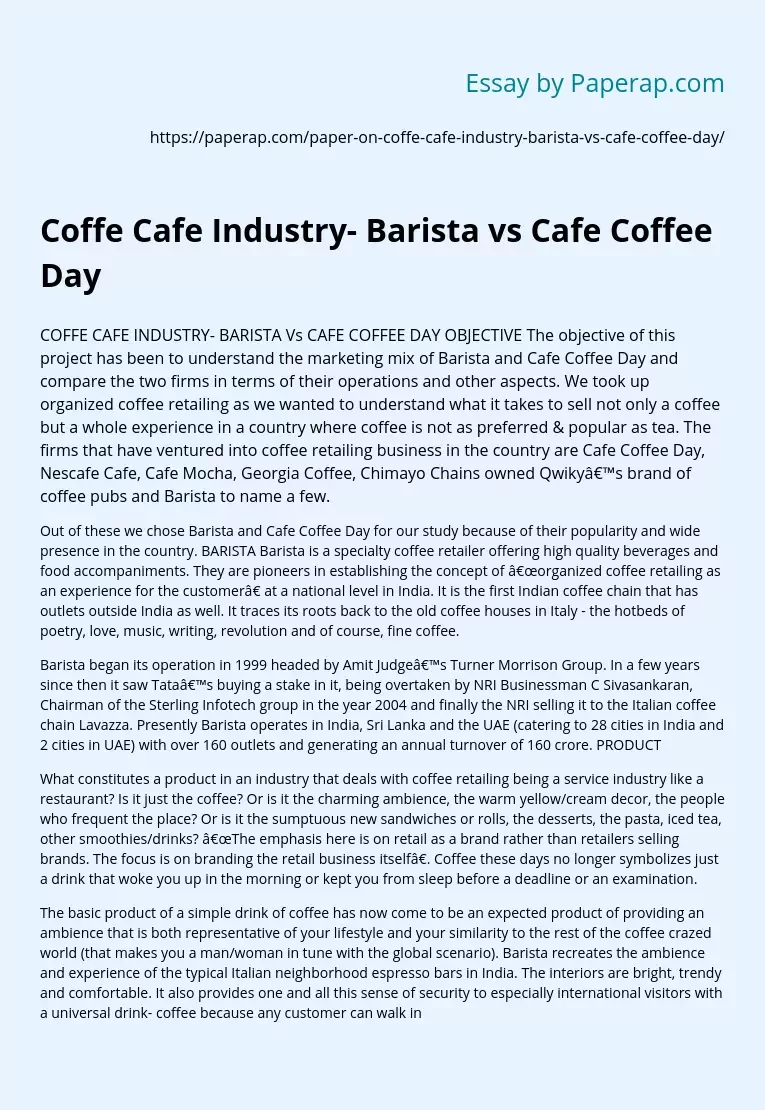 Coffe Cafe Industry- Barista vs Cafe Coffee Day