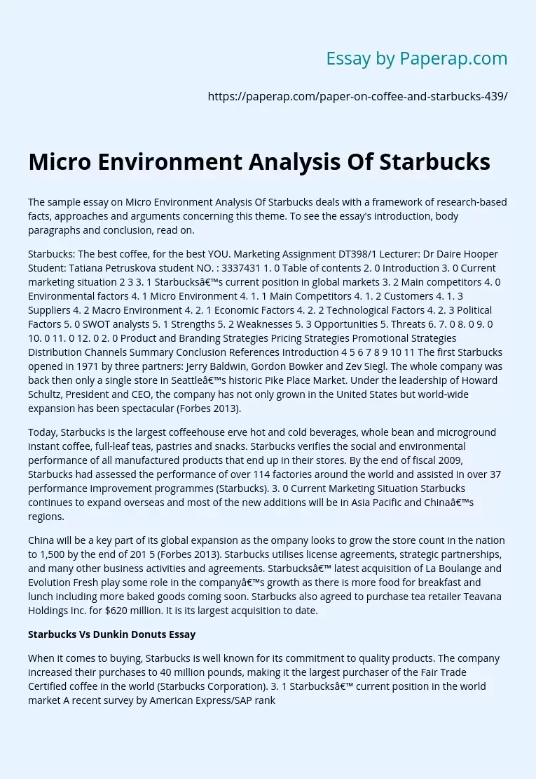 Micro Environment Analysis Of Starbucks