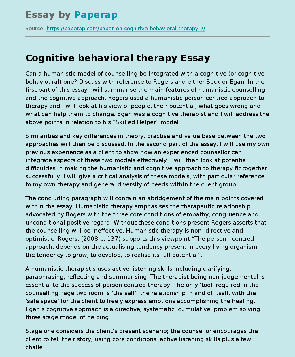 The Cognitive Behavioral Therapy