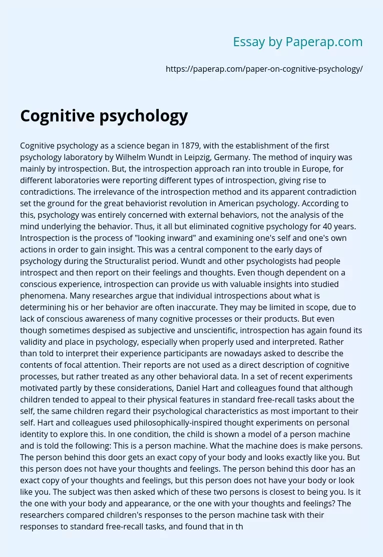 research paper on cognitive psychology