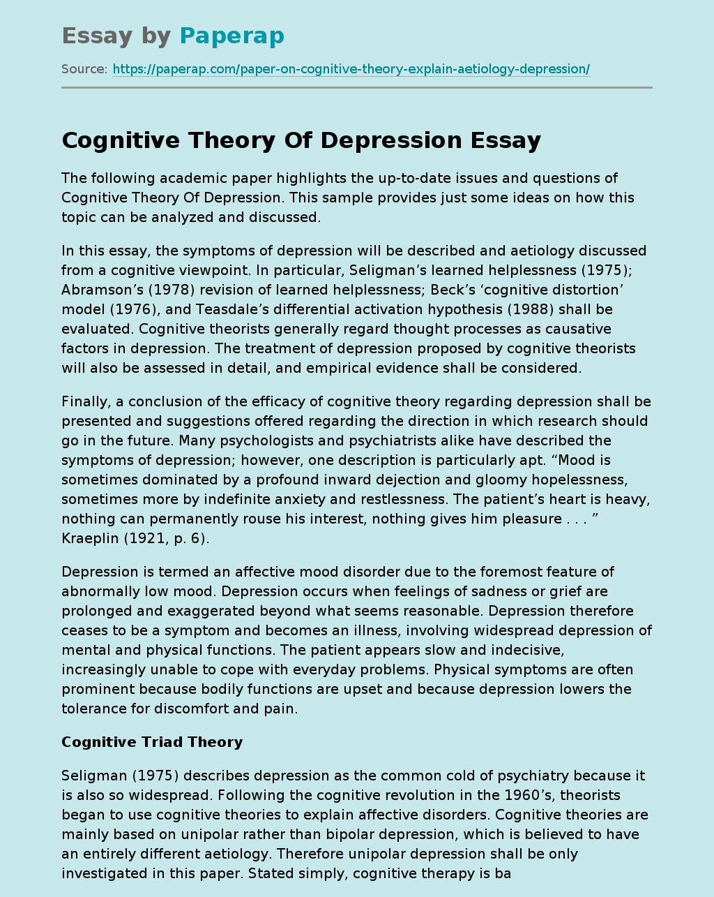 Cognitive Theory Of Depression