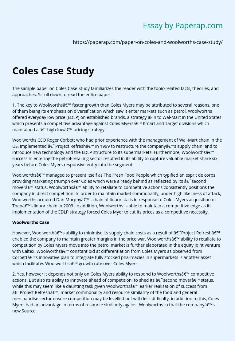 Cowles Case Study and the Woolworth Case