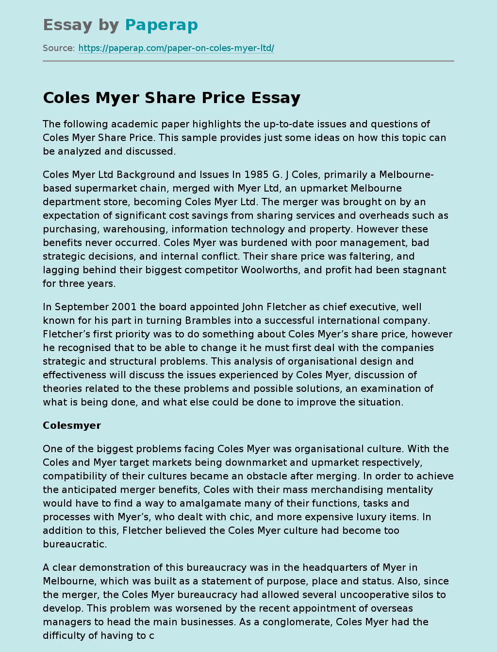 Coles Myer Share Price