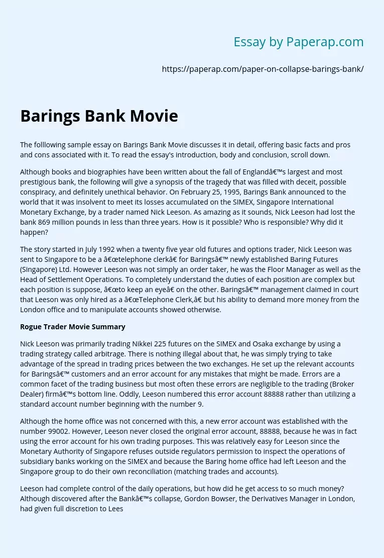 Barings Bank Movie