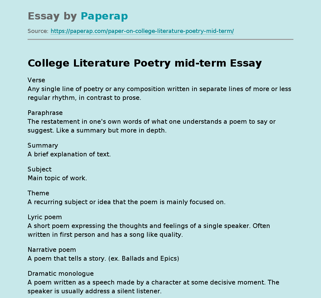 College Literature Poetry mid-term