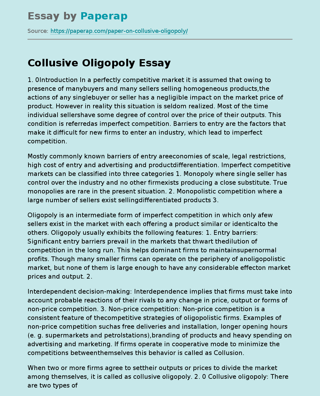 essay on oligopoly competition