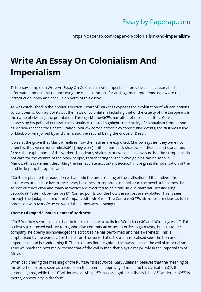 Write An Essay On Colonialism And Imperialism