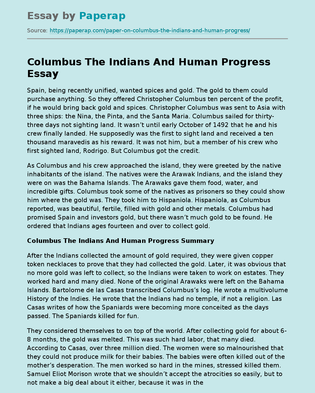 Columbus The Indians And Human Progress