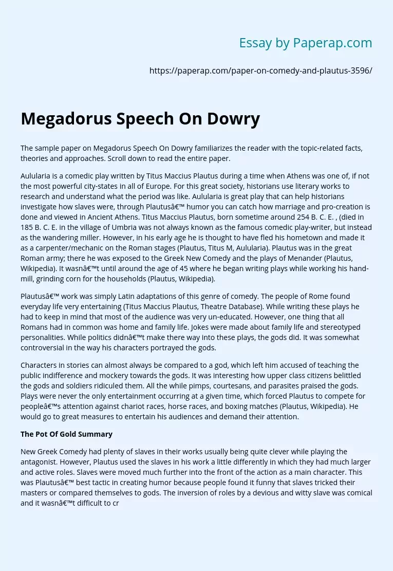 Megadorus Speech On Dowry