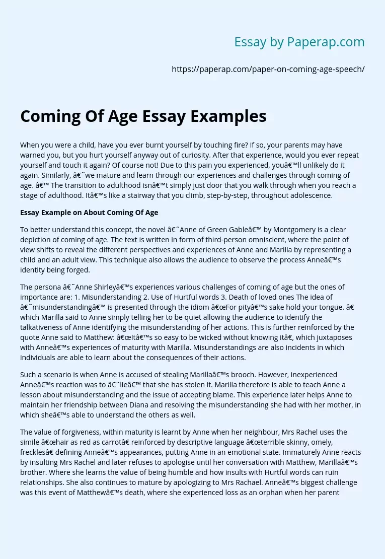 Coming Of Age Essay Examples